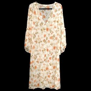 Umgee Floral Print Sheer Chiffon Buttoned Front Bell Sleeves Maxi Dress